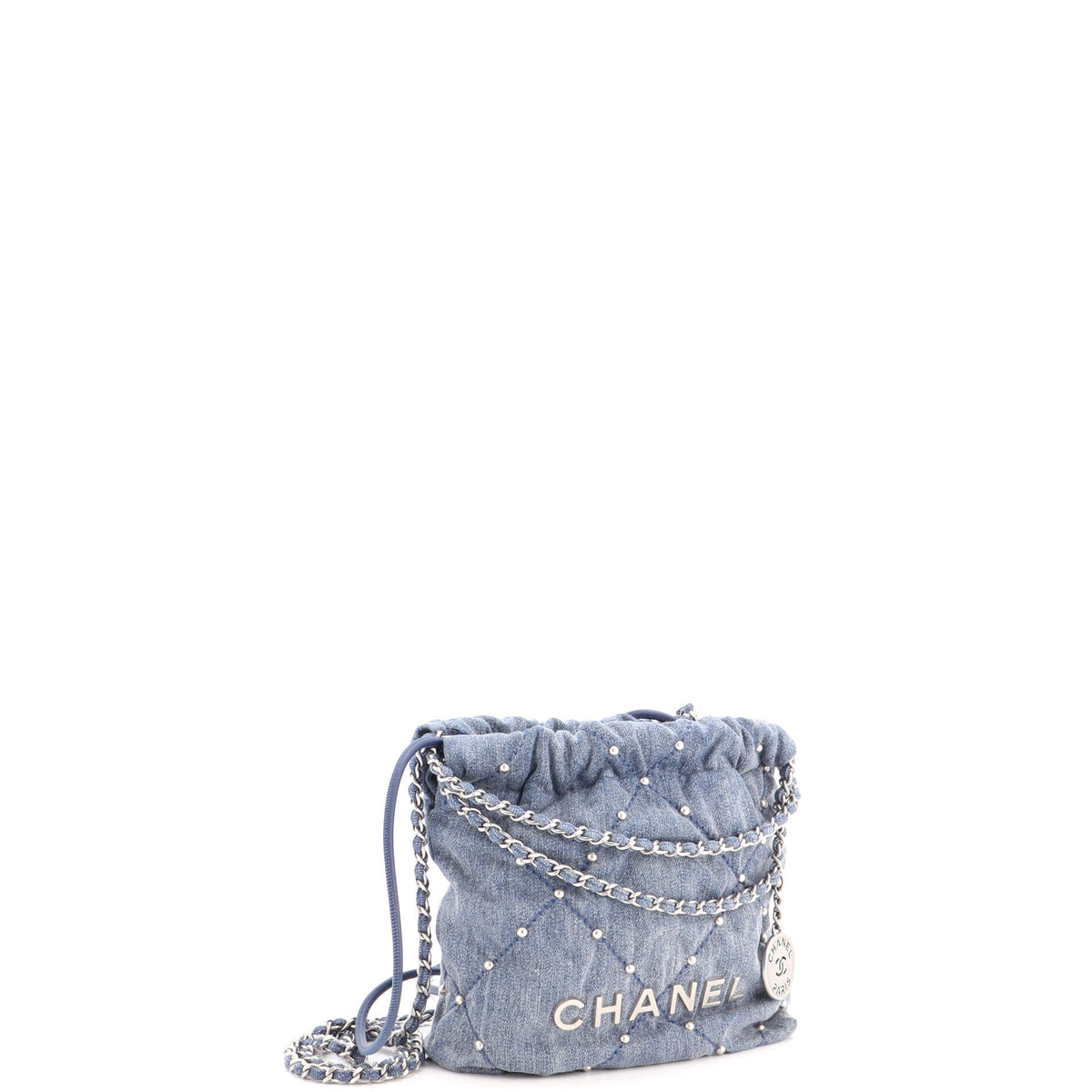 22 Chain Hobo Quilted Studded Denim Mini