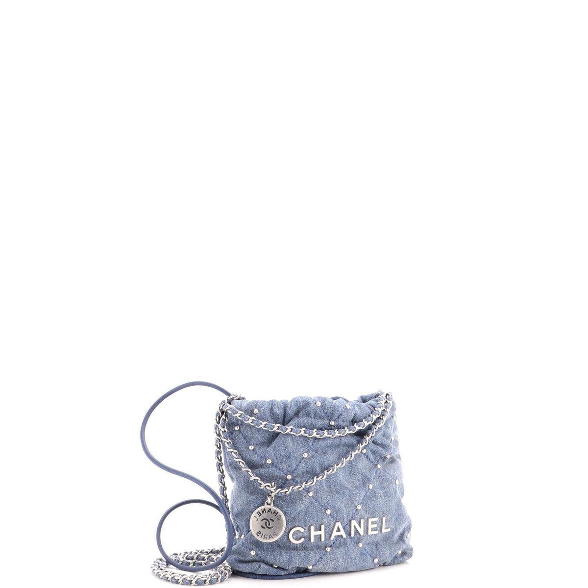 22 Chain Hobo Quilted Studded Denim Mini