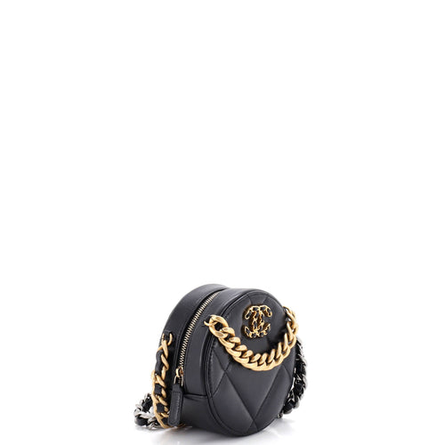 19 Round Clutch with Chain Quilted Leather