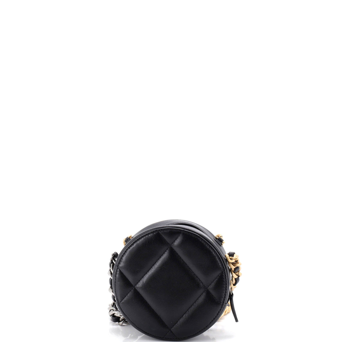 19 Round Clutch with Chain Quilted Leather