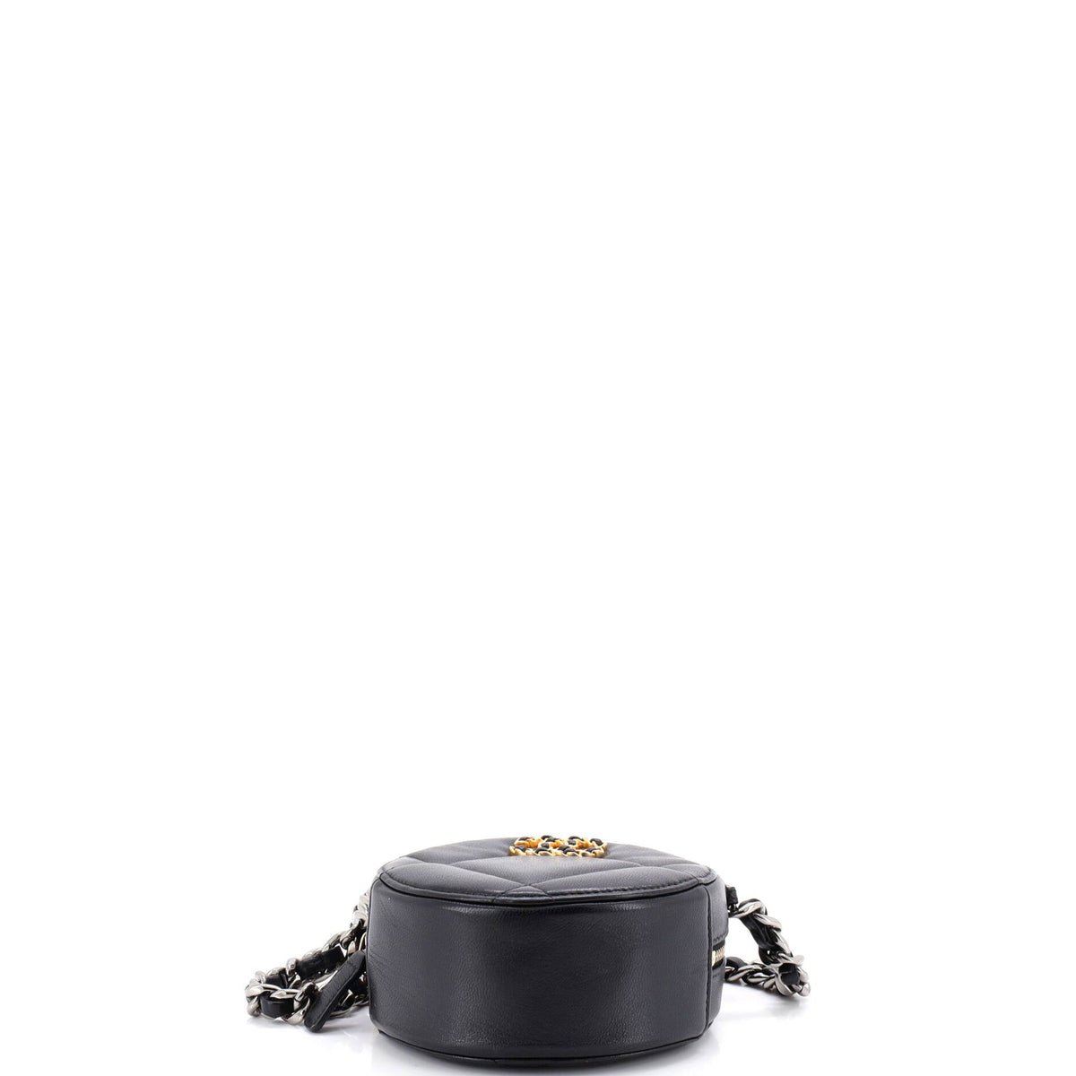 19 Round Clutch with Chain Quilted Leather