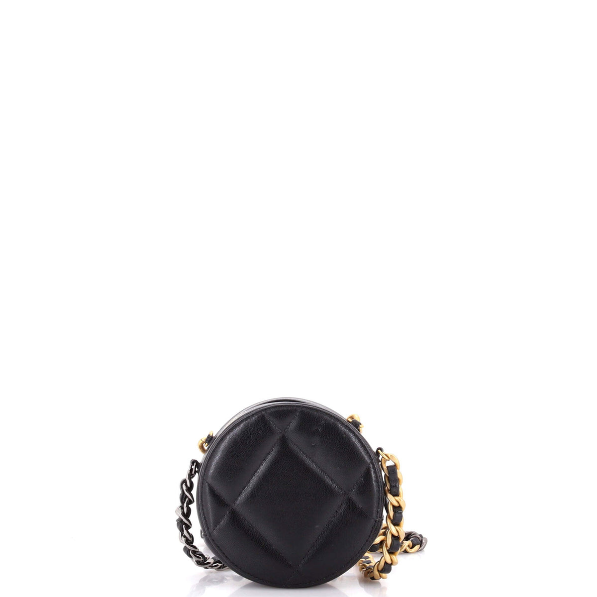 19 Round Clutch with Chain Quilted Leather