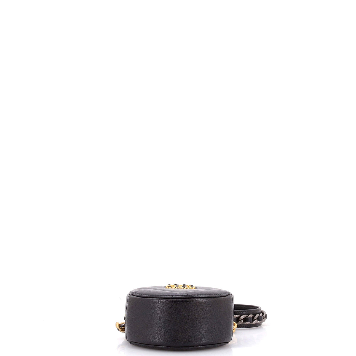 19 Round Clutch with Chain Quilted Leather