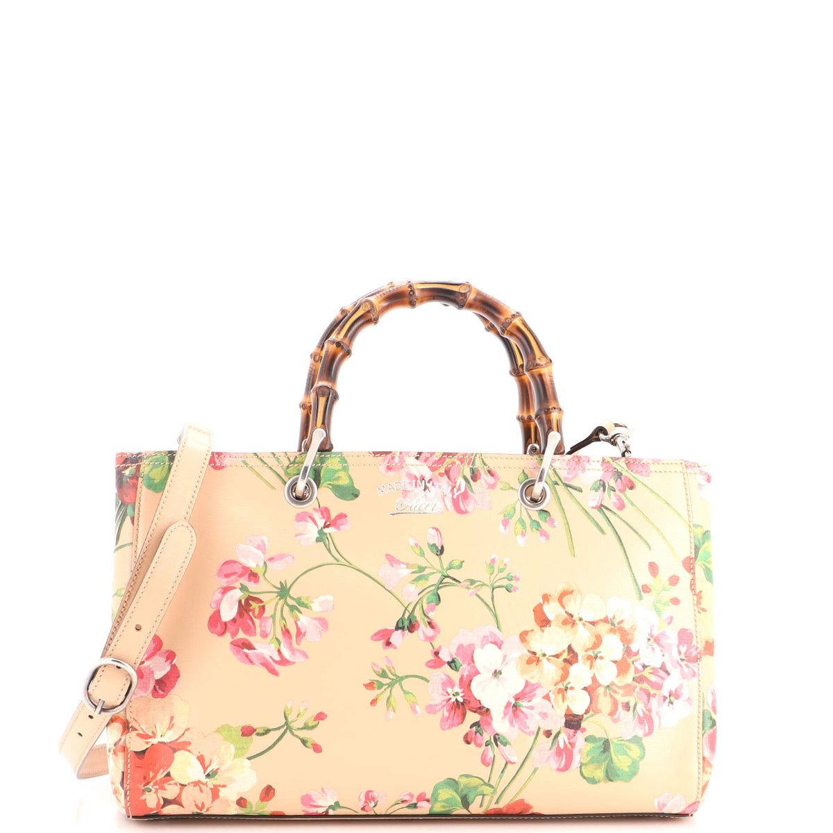 Bamboo Shopper Tote Blooms Print Leather Medium