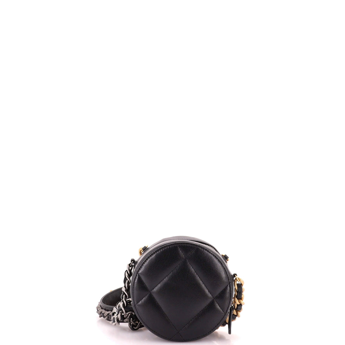19 Round Clutch with Chain Quilted Leather