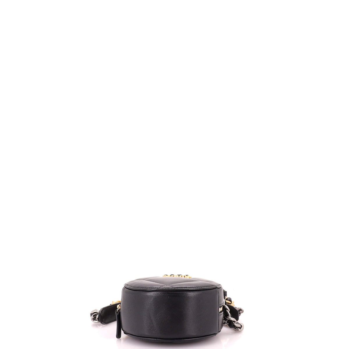 19 Round Clutch with Chain Quilted Leather