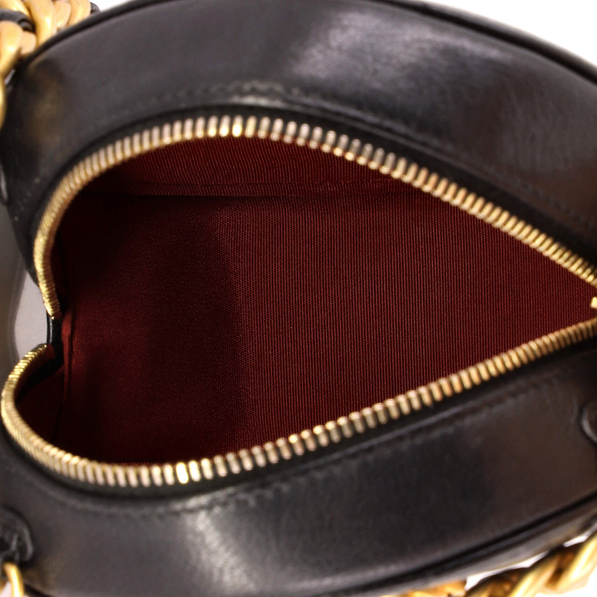 19 Round Clutch with Chain Quilted Leather