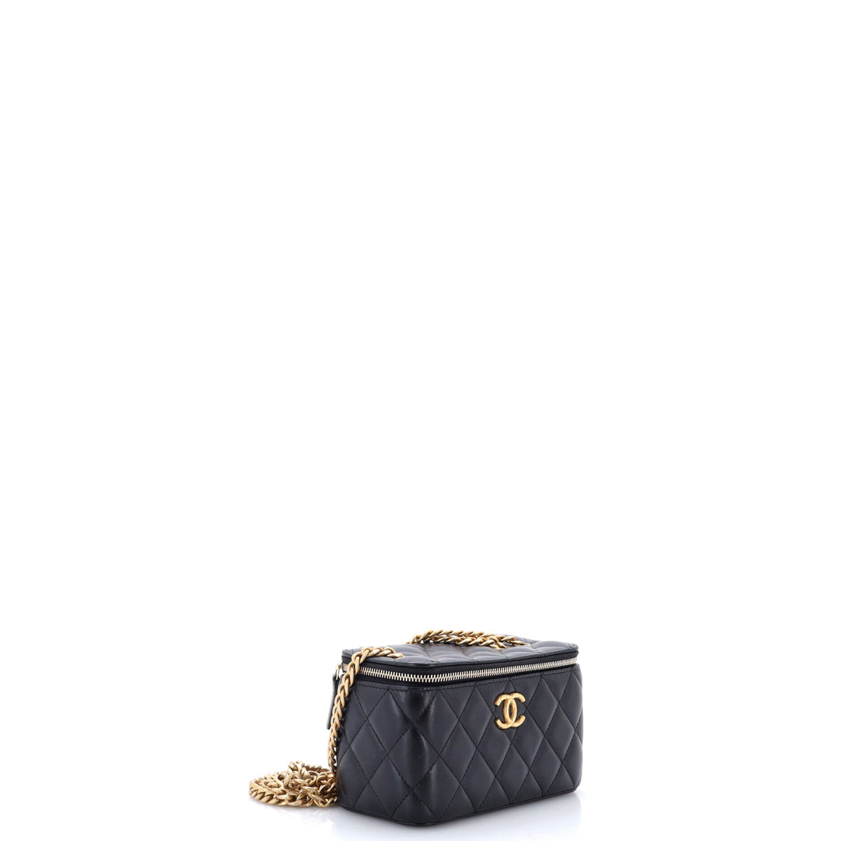 All Slide Long Vanity Case with Chain Quilted Lambskin Small
