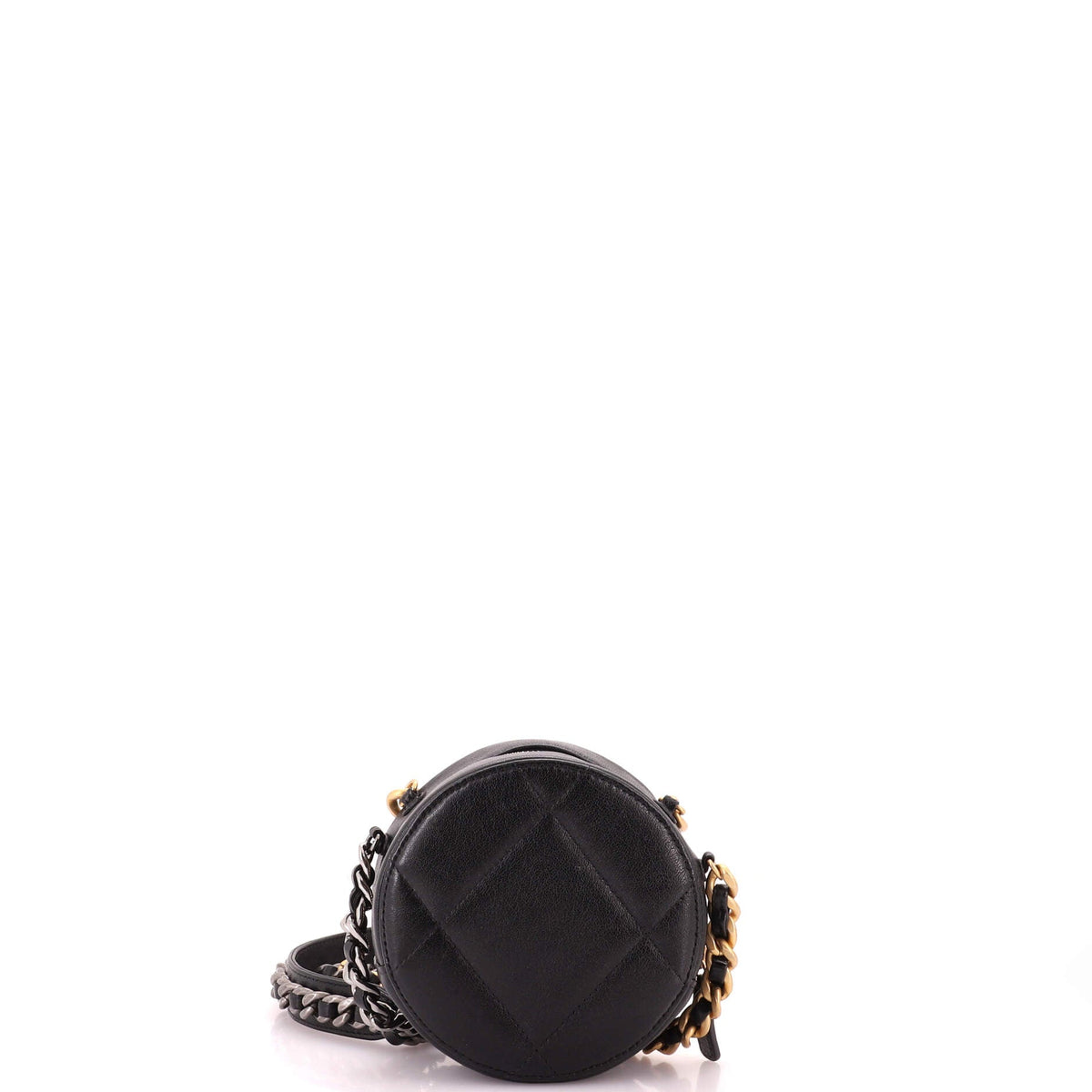 19 Round Clutch with Chain Quilted Leather