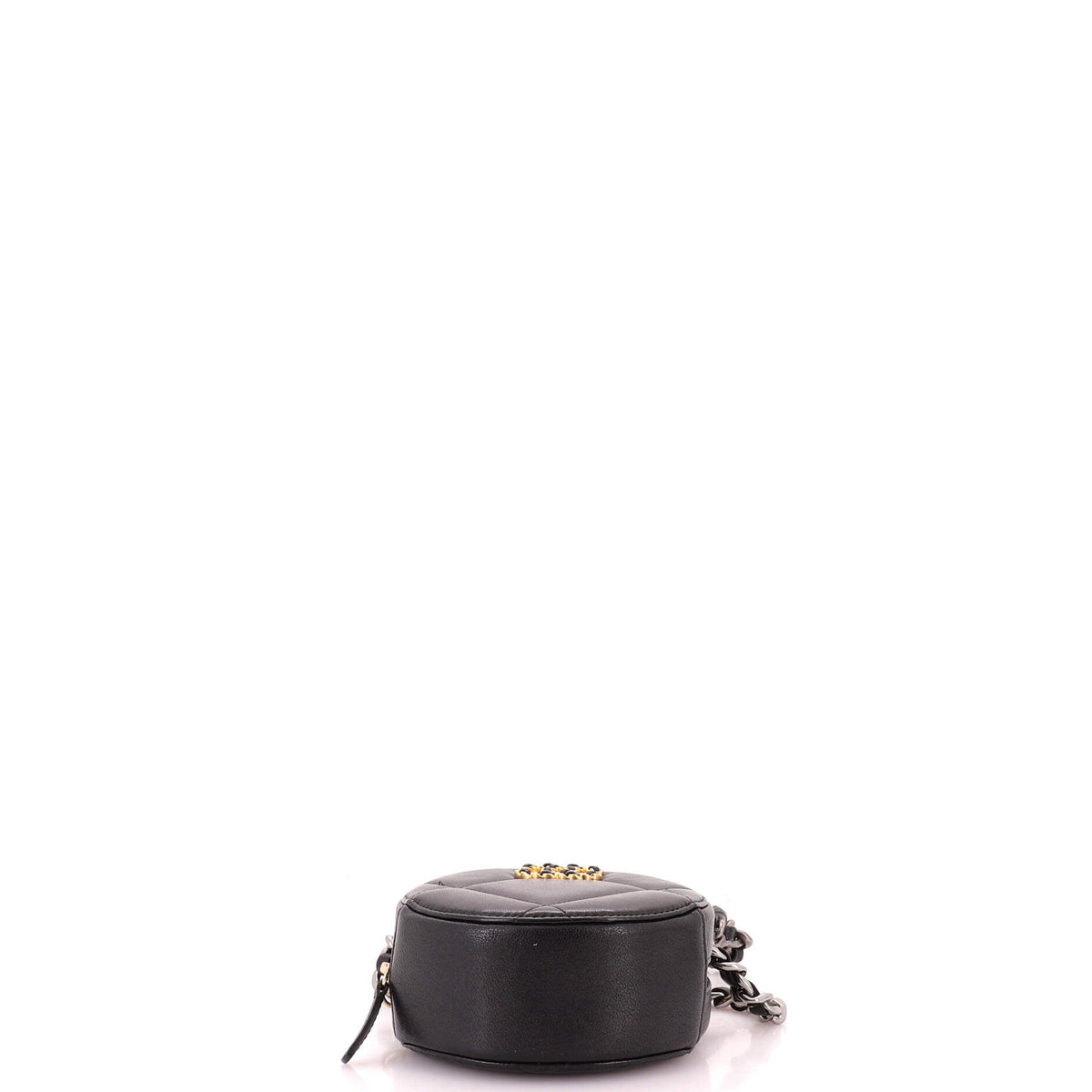 19 Round Clutch with Chain Quilted Leather