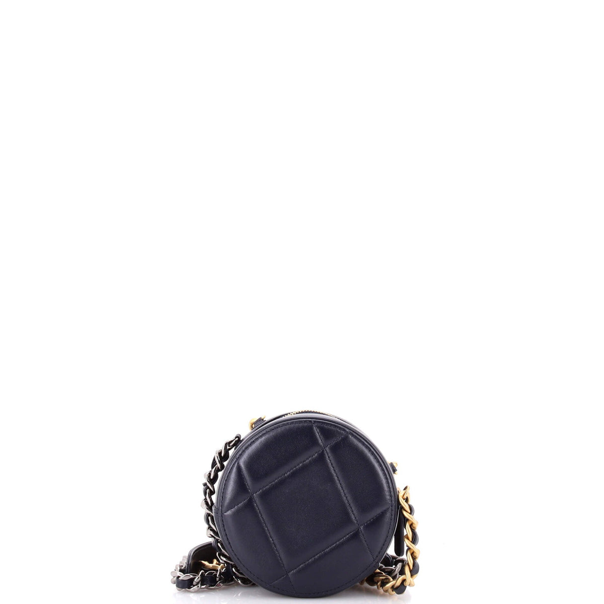19 Round Clutch with Chain Quilted Leather