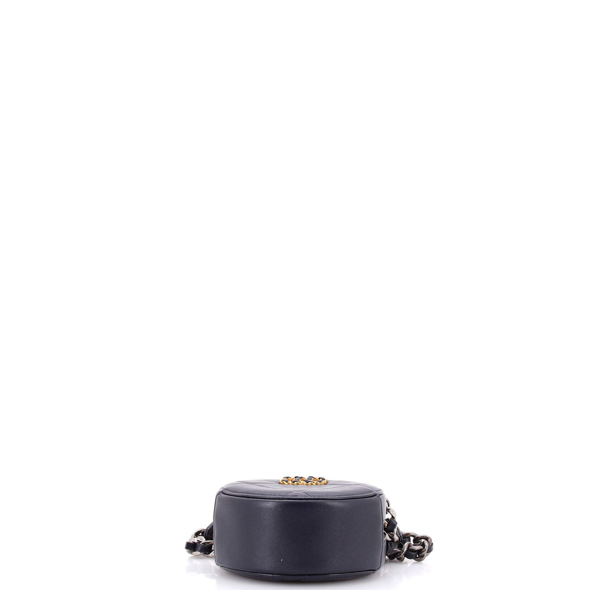 19 Round Clutch with Chain Quilted Leather