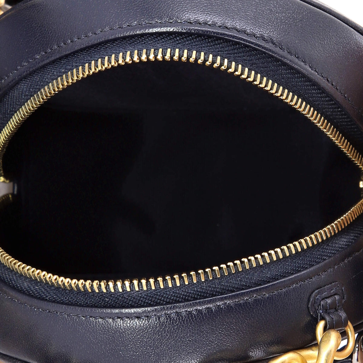 19 Round Clutch with Chain Quilted Leather