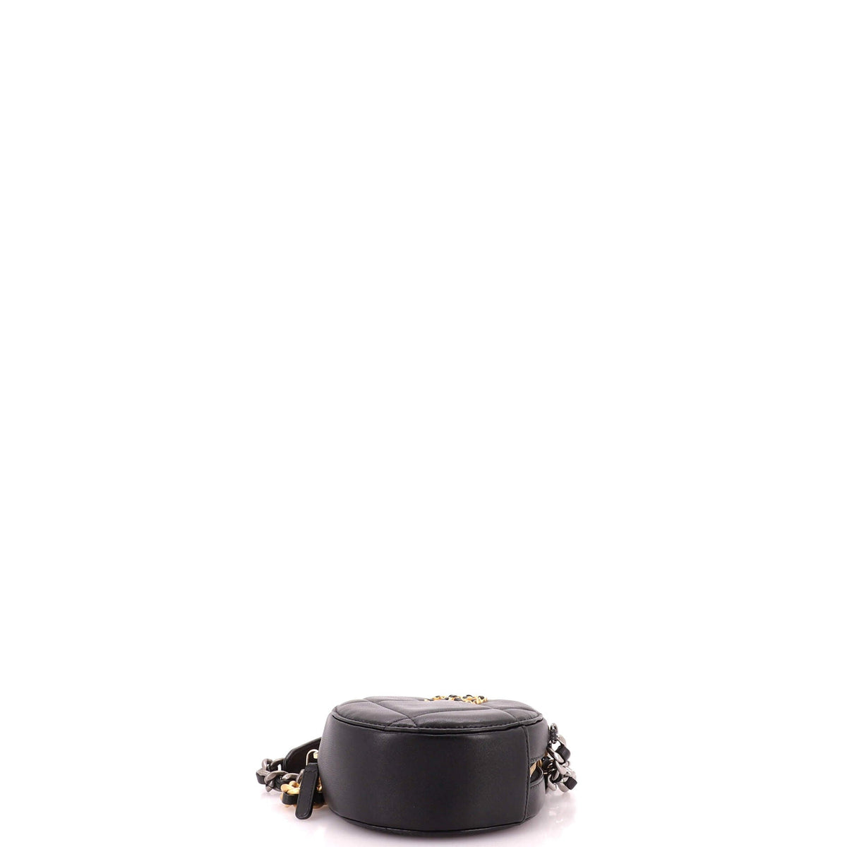 19 Round Clutch with Chain Quilted Leather