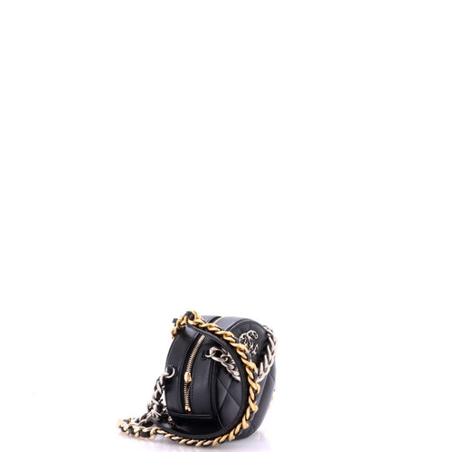 19 Round Clutch with Chain Quilted Leather