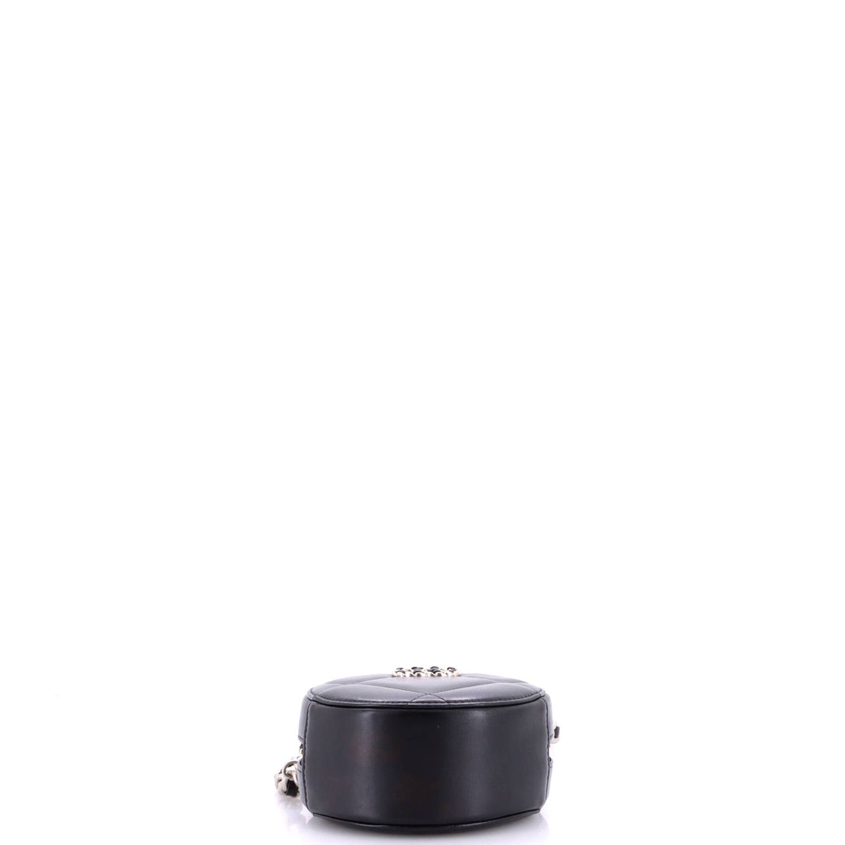 19 Round Clutch with Chain Quilted Leather