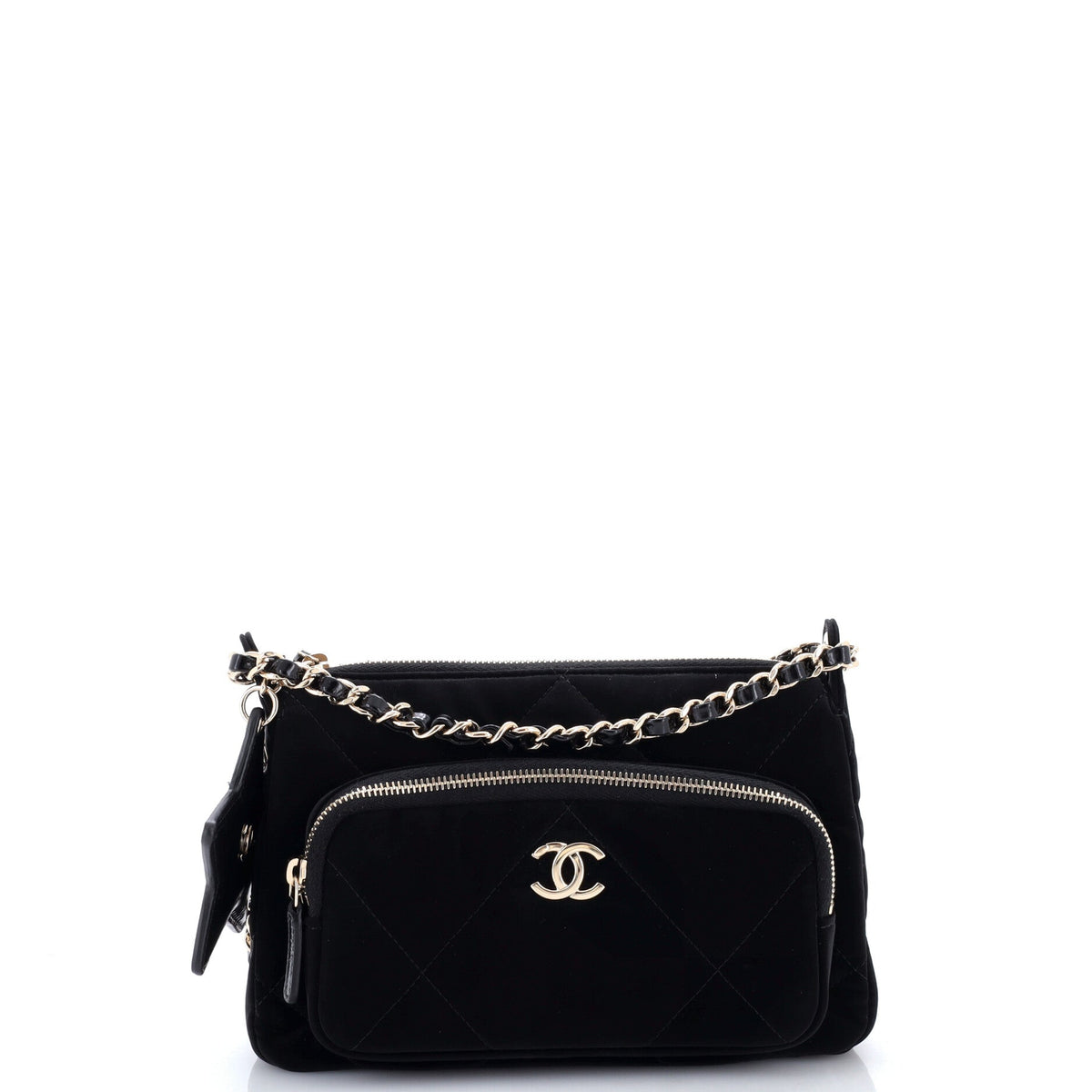 25 Clutch With Chain Quilted Velvet Effect Nylon and Shiny Crumpled Calfskin Mini