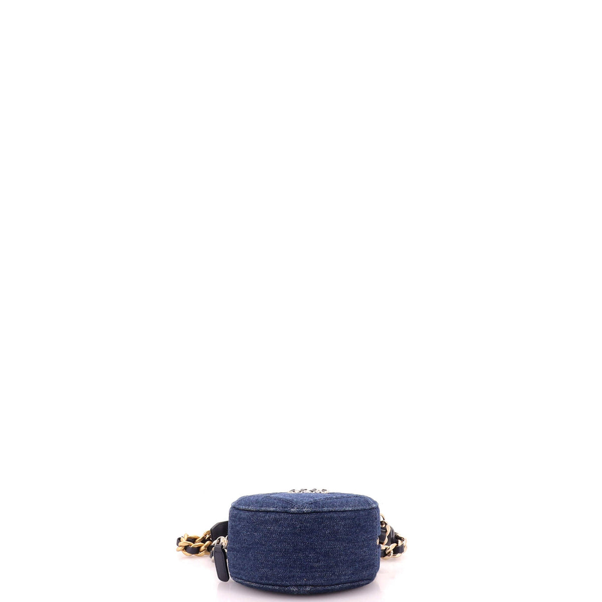 19 Round Clutch with Chain Quilted Denim