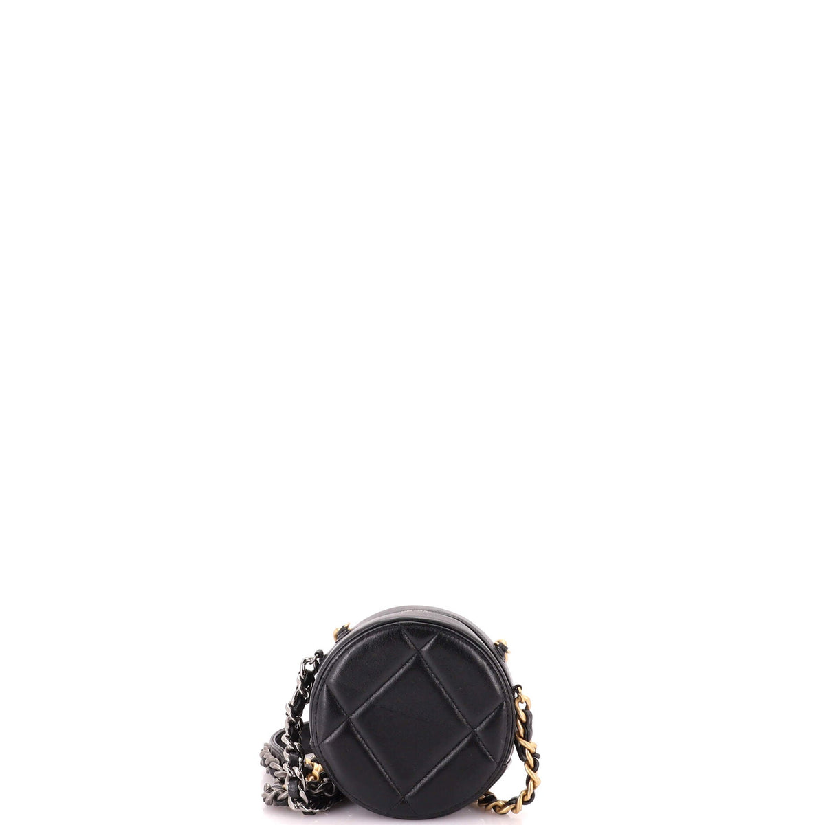 19 Round Clutch with Chain Quilted Leather
