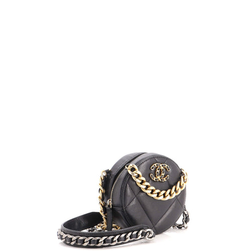 19 Round Clutch with Chain Quilted Leather