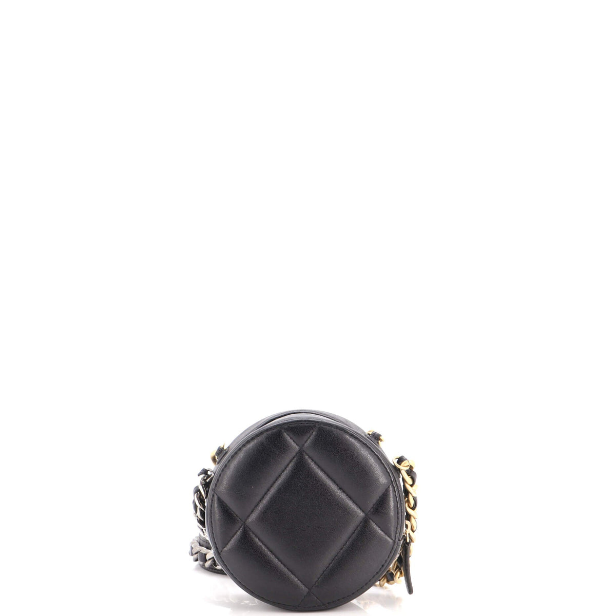 19 Round Clutch with Chain Quilted Leather
