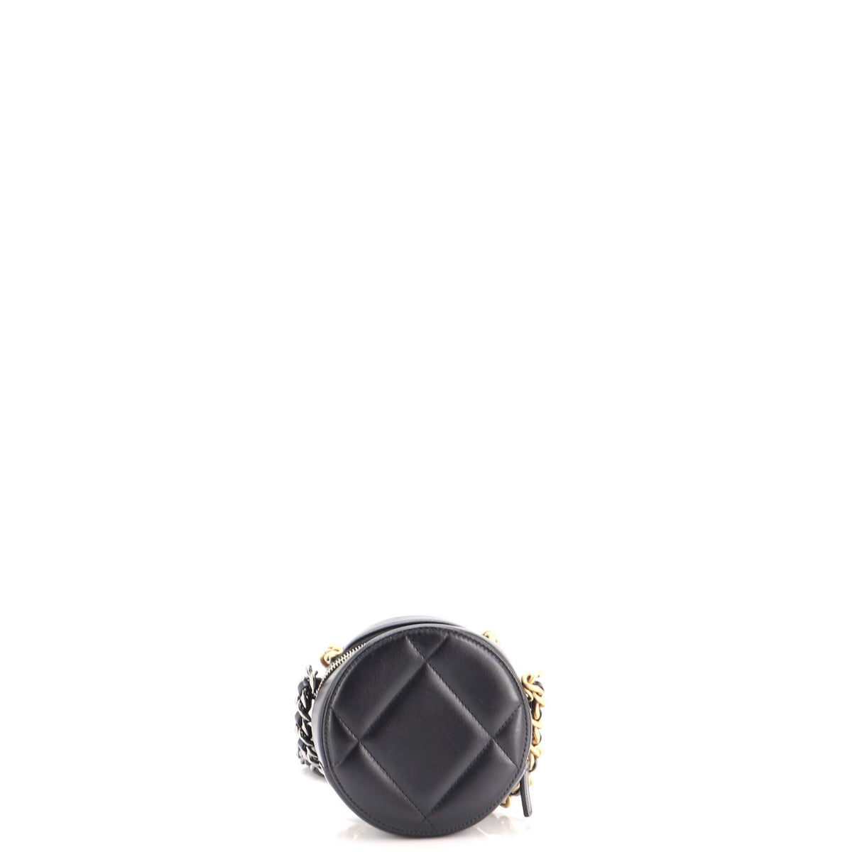 19 Round Clutch with Chain Quilted Leather