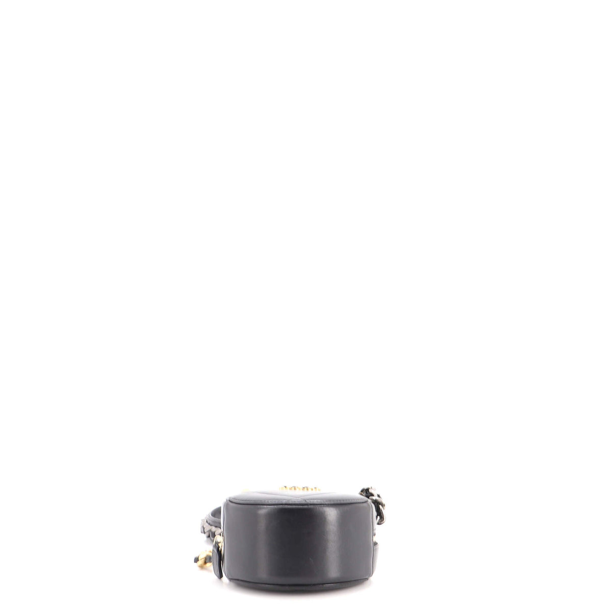 19 Round Clutch with Chain Quilted Leather