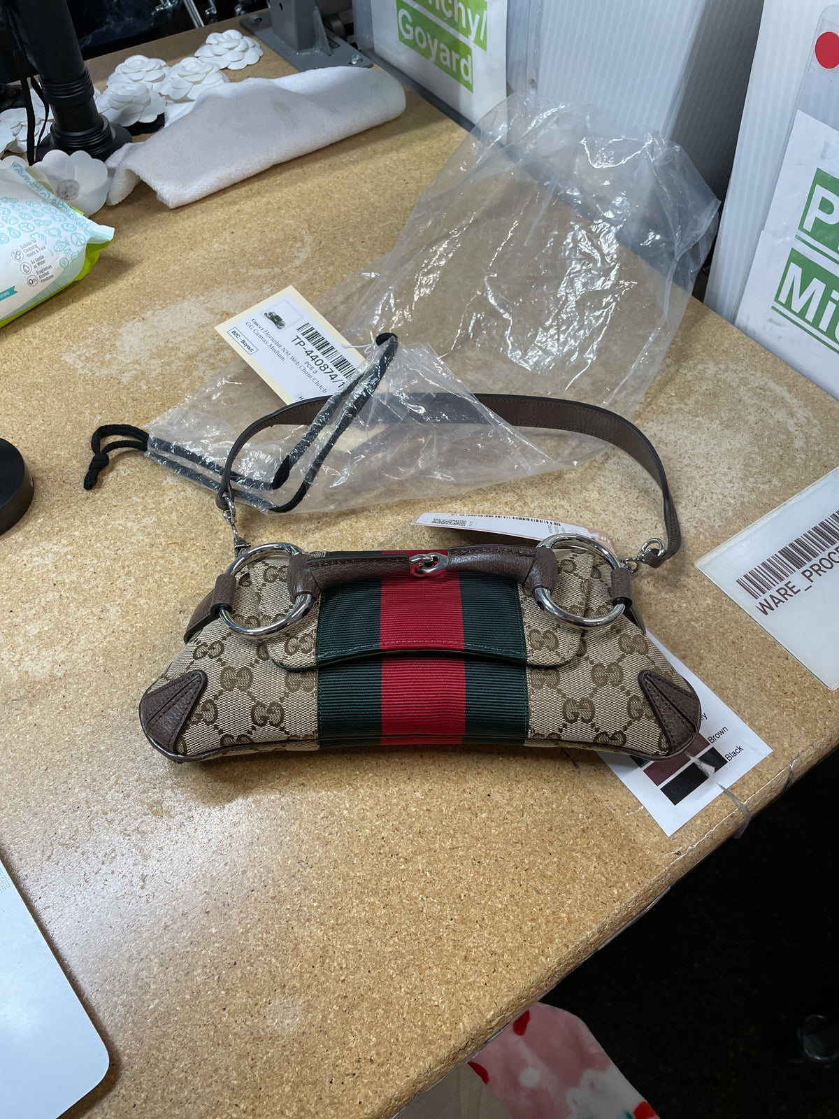 Horsebit NM Web Chain Clutch GG Canvas Small
