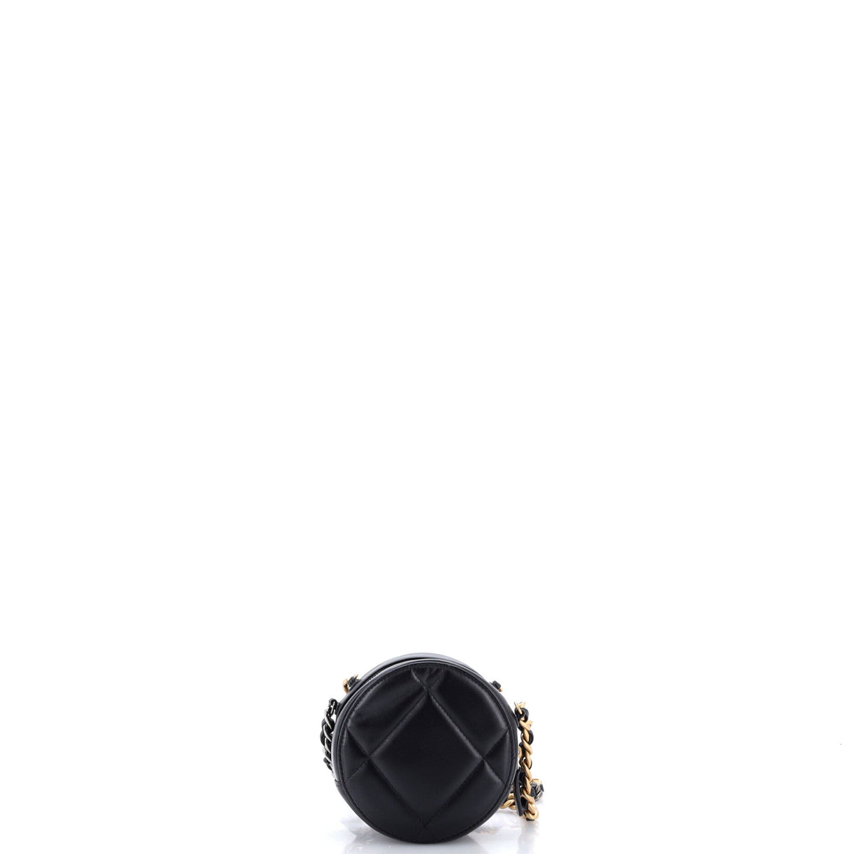 19 Round Clutch with Chain Quilted Leather