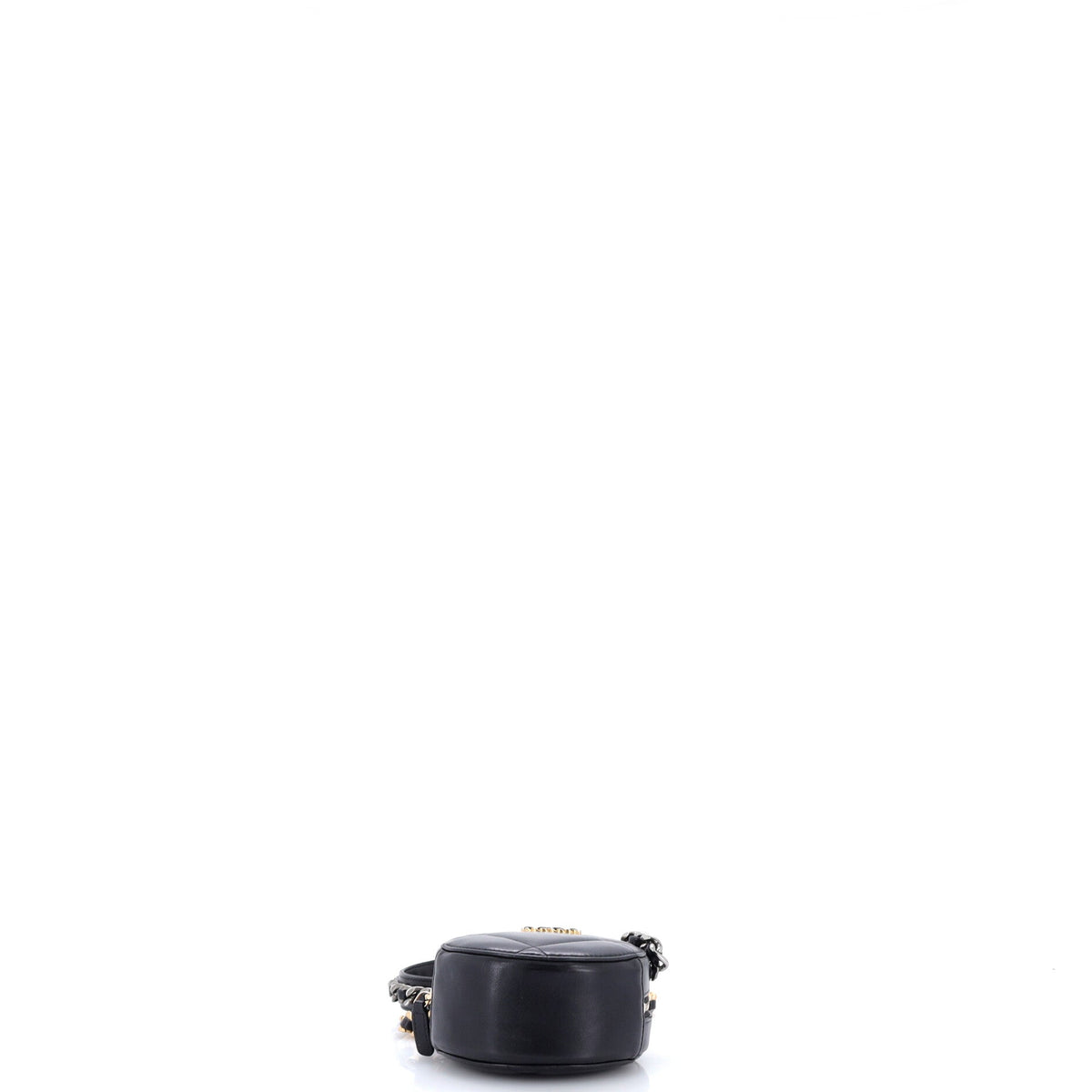 19 Round Clutch with Chain Quilted Leather