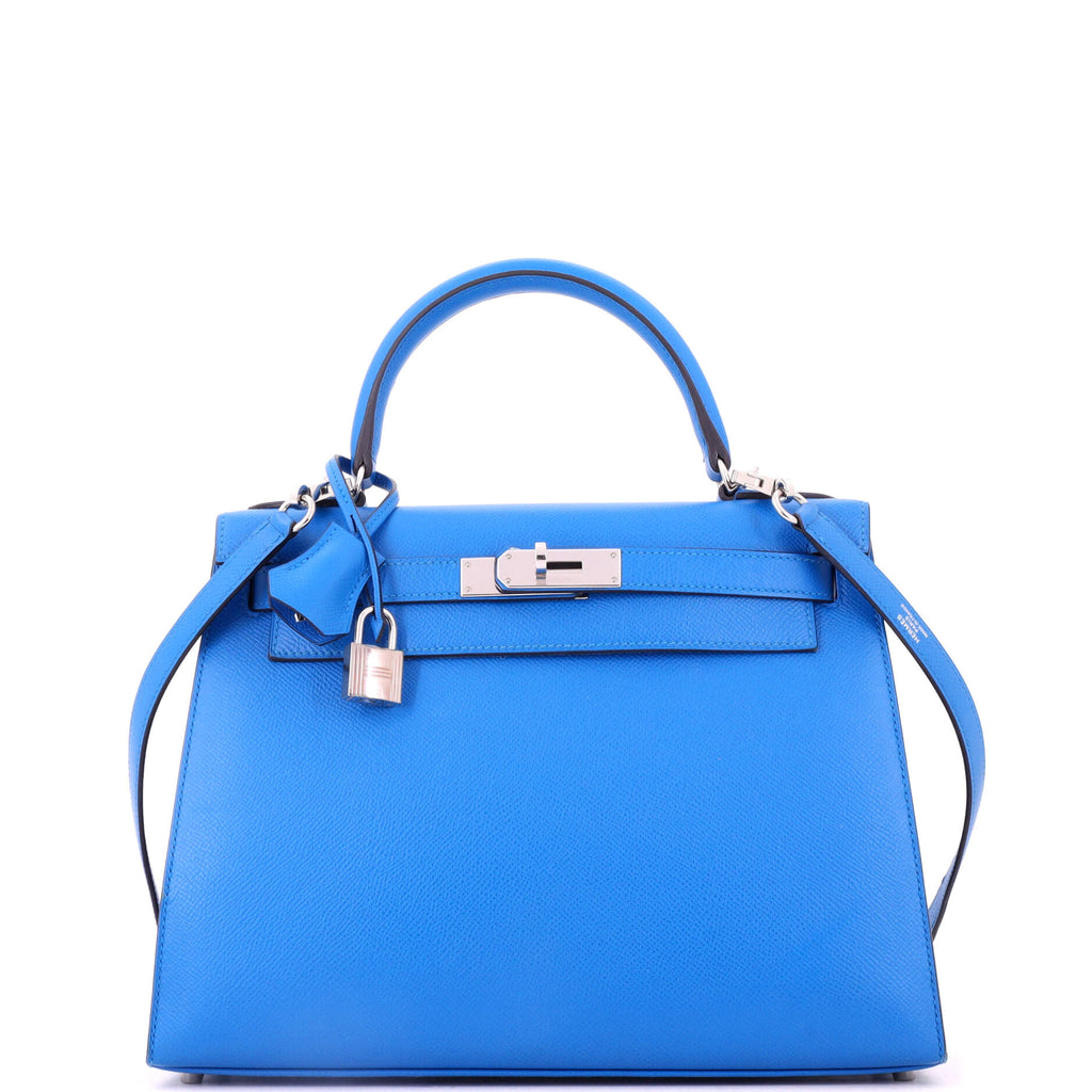 Kelly Handbag Bleu Zanzibar Epsom with Palladium Hardware 28