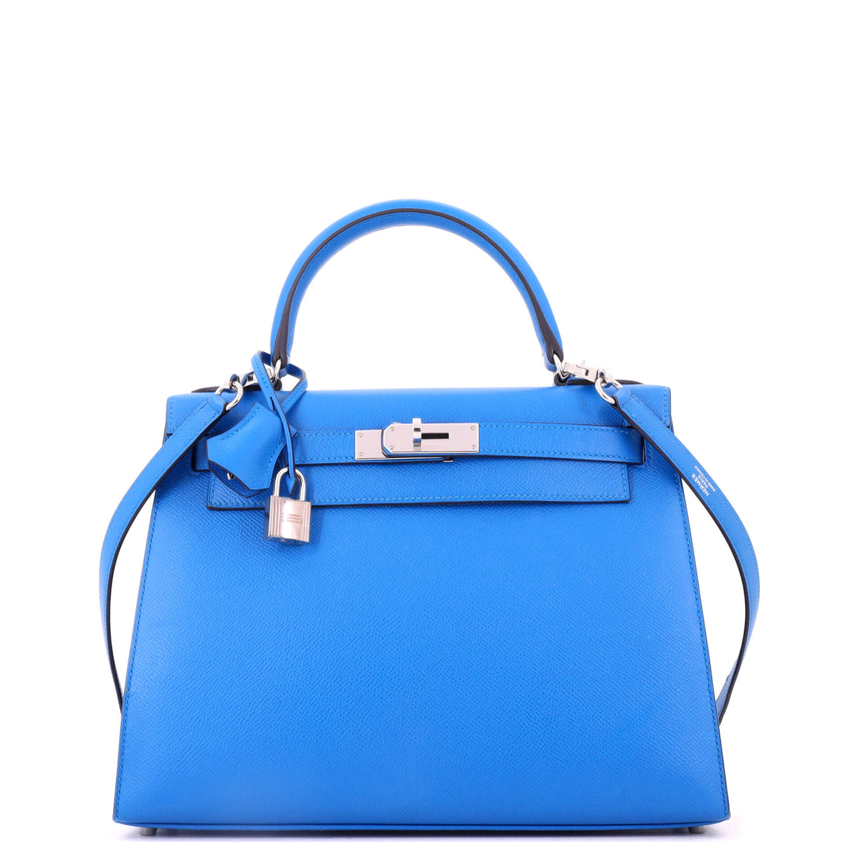 Kelly Handbag Bleu Zanzibar Epsom with Palladium Hardware 28