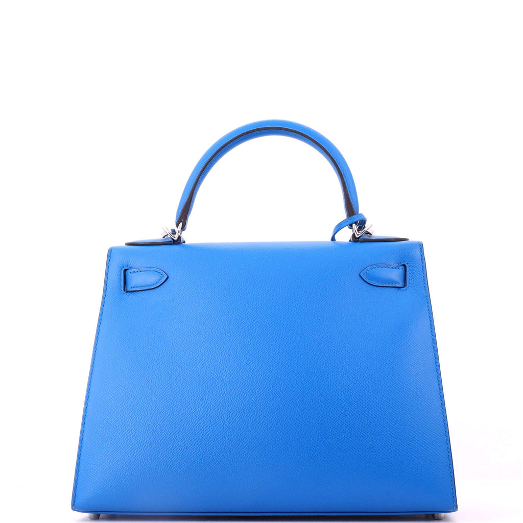Kelly Handbag Bleu Zanzibar Epsom with Palladium Hardware 28