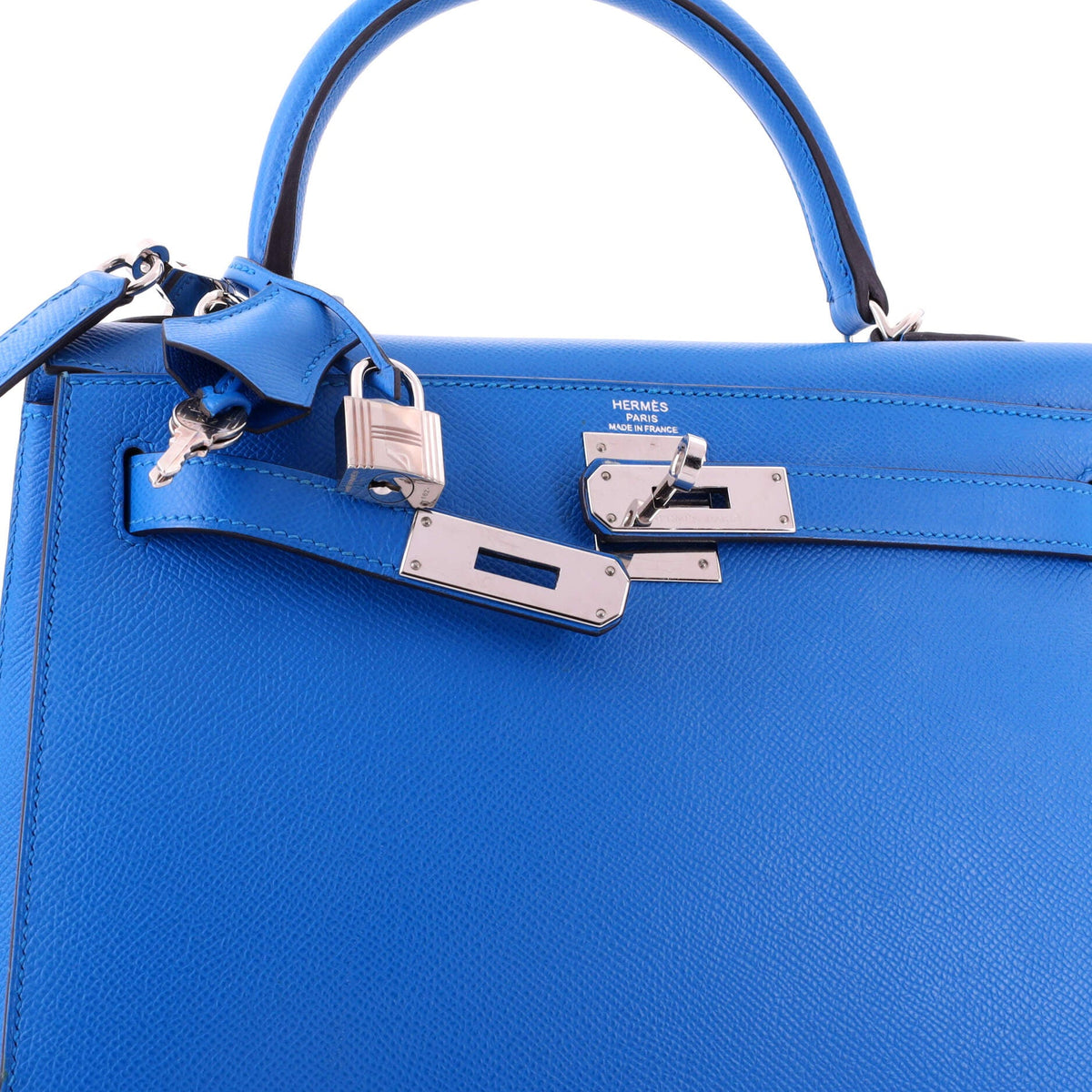 Kelly Handbag Bleu Zanzibar Epsom with Palladium Hardware 28
