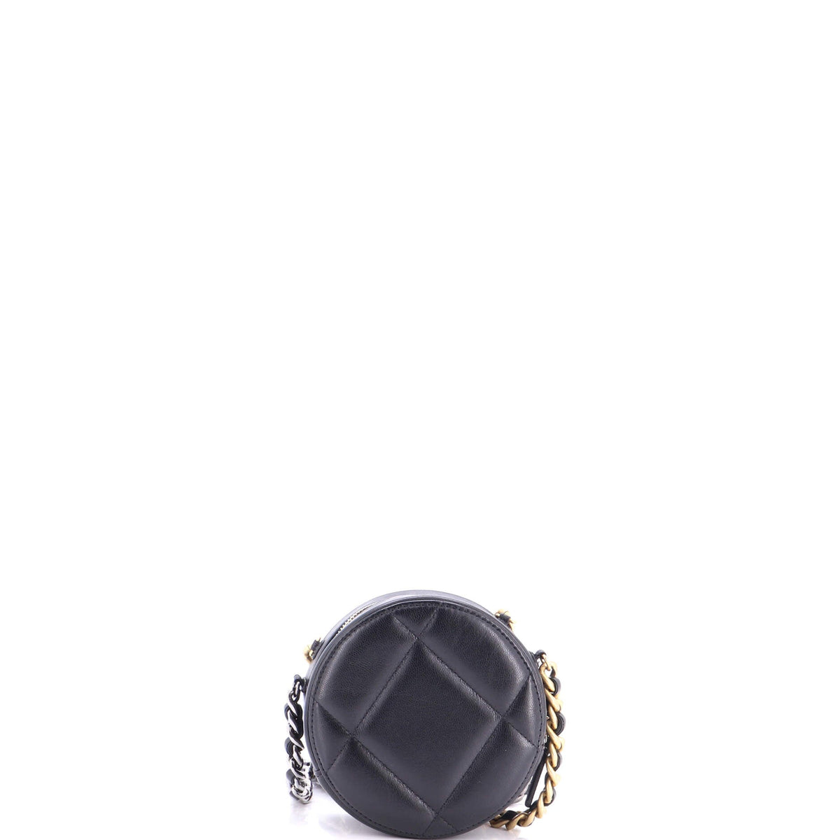 19 Round Clutch with Chain Quilted Leather