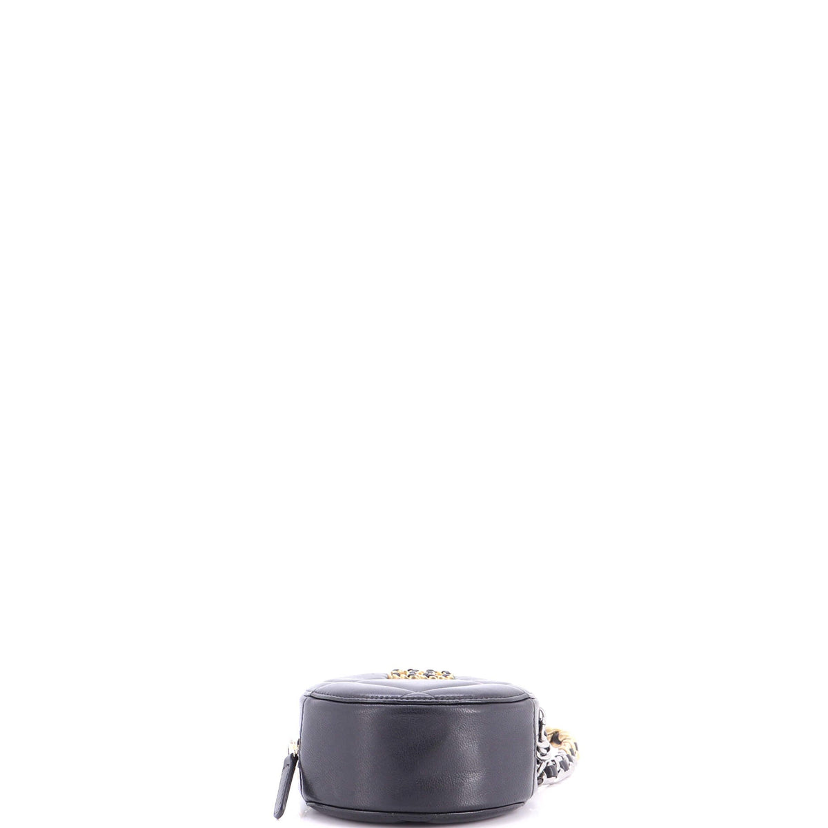 19 Round Clutch with Chain Quilted Leather
