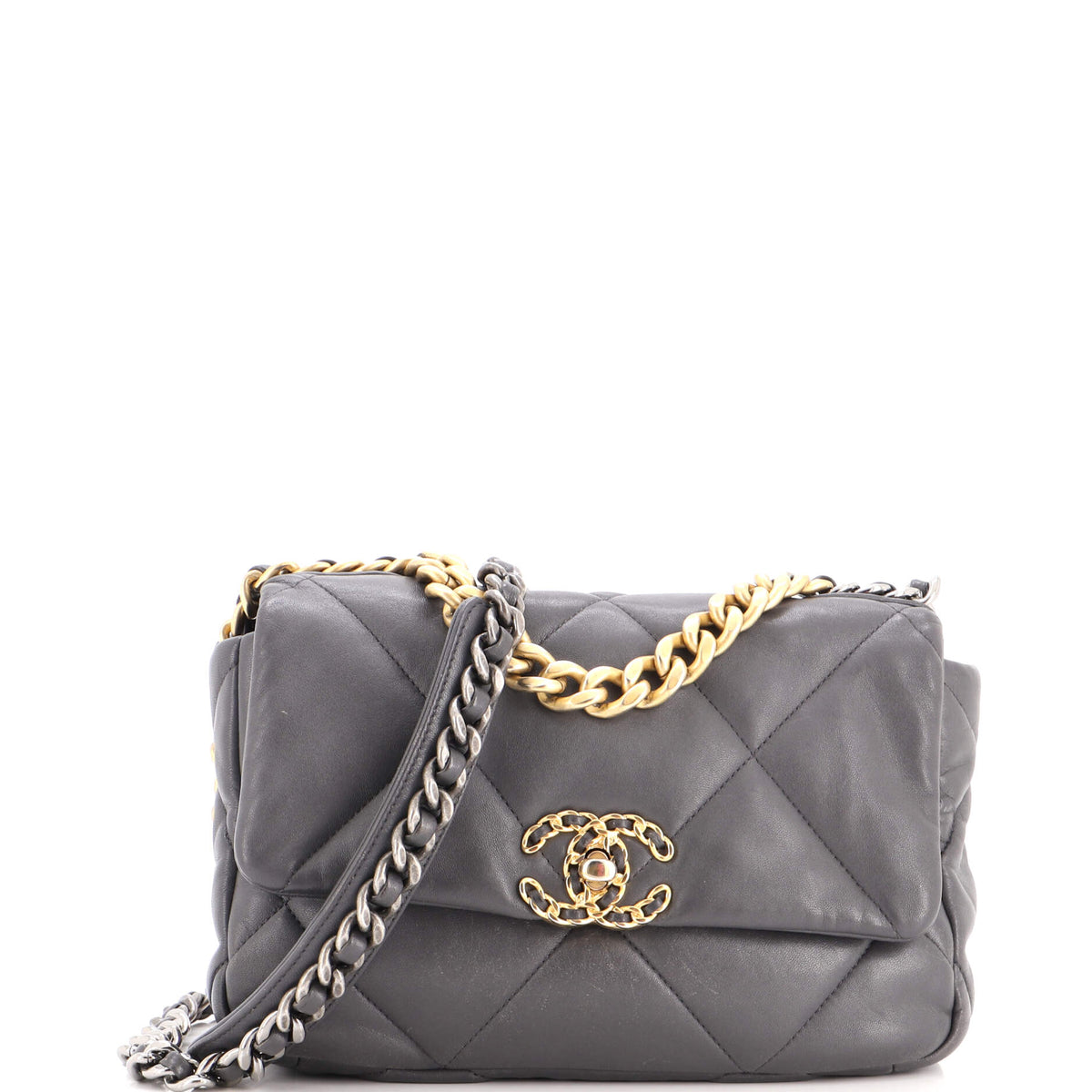 19 Flap Bag Quilted Stitched Lambskin Medium