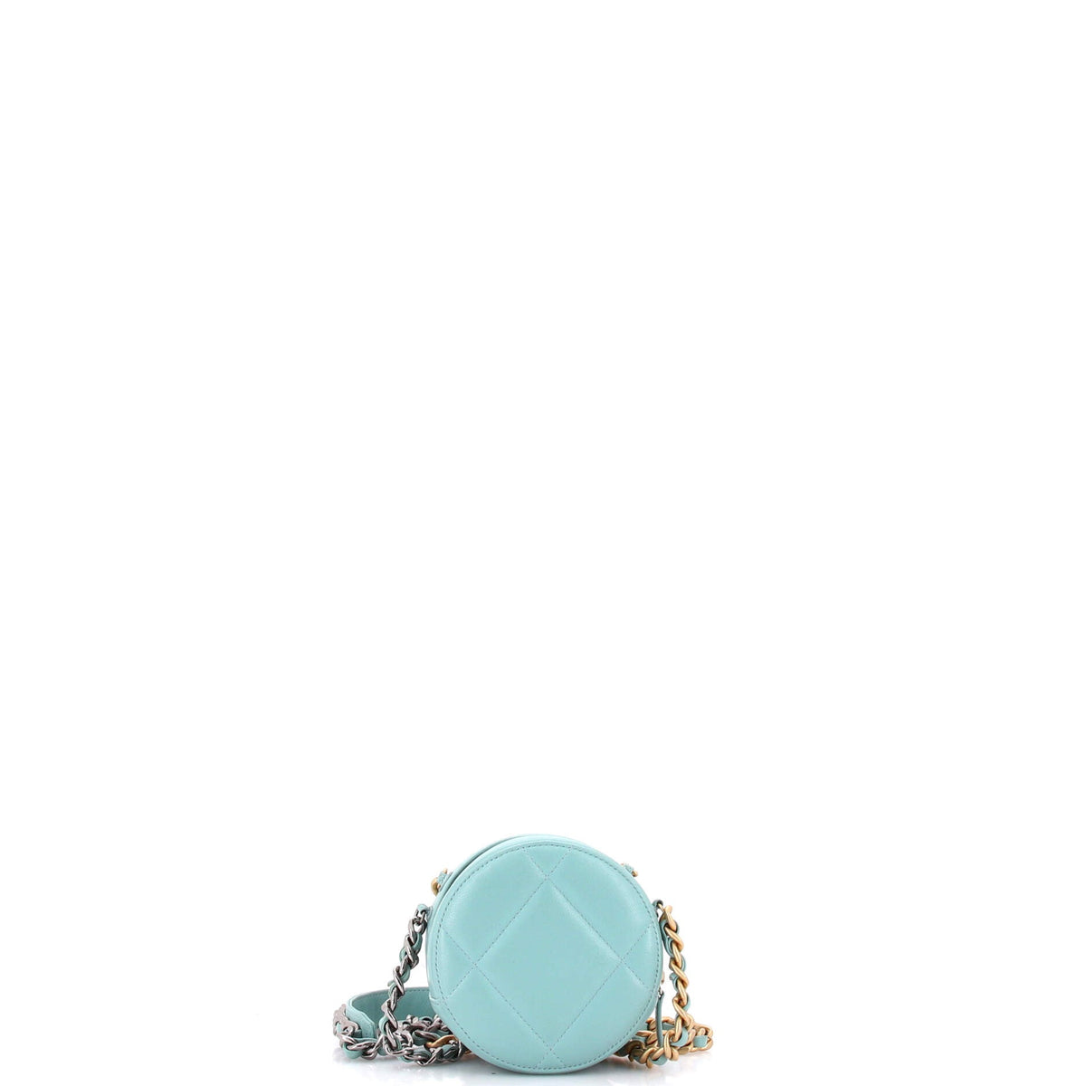 19 Round Clutch with Chain Quilted Leather