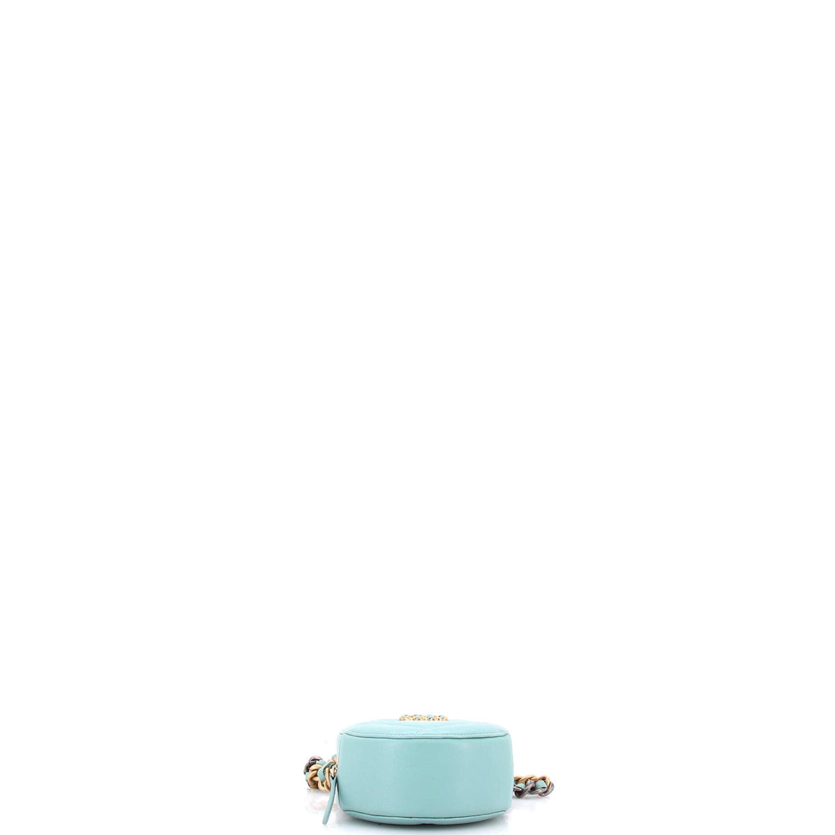19 Round Clutch with Chain Quilted Leather