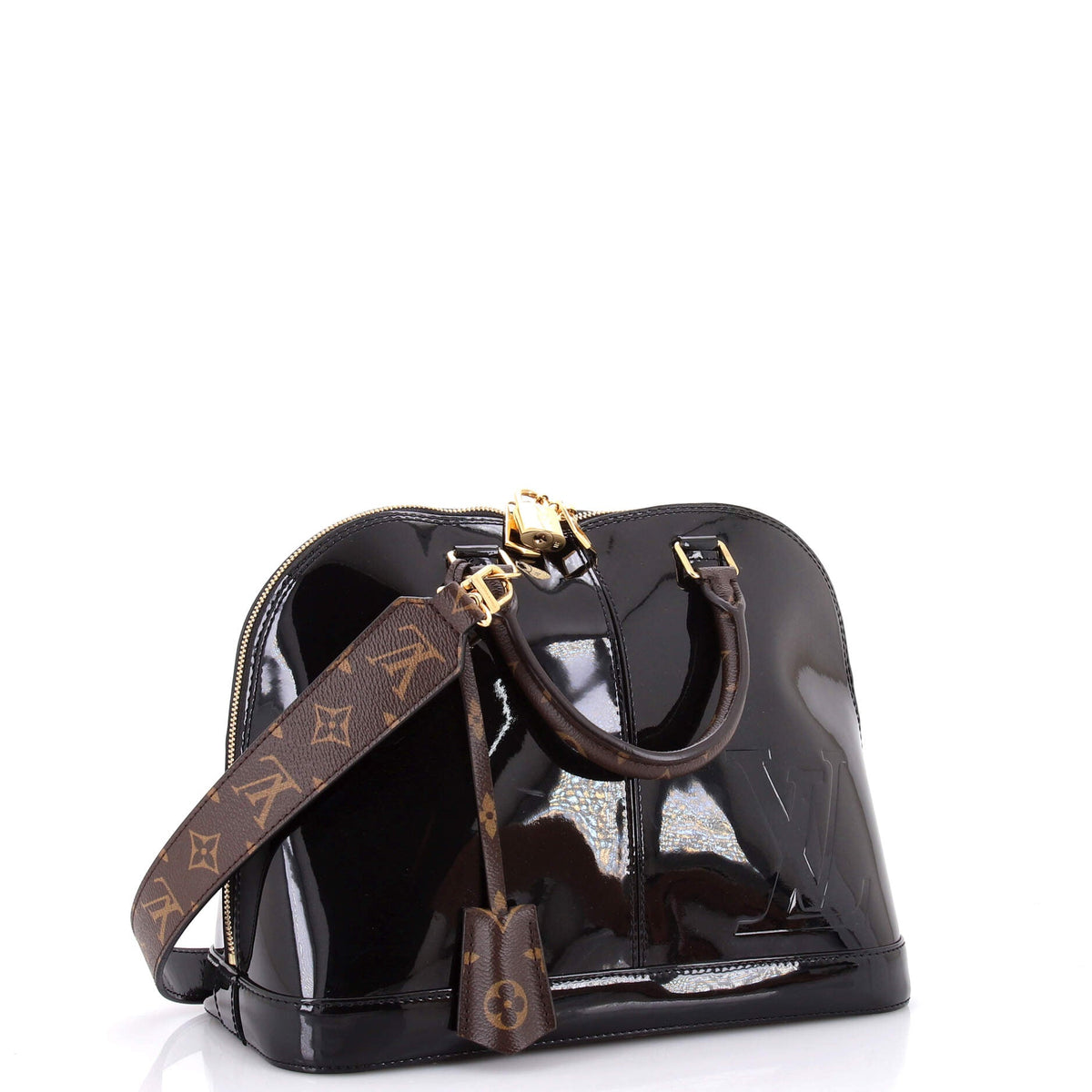 Alma Handbag Vernis with Monogram Canvas PM