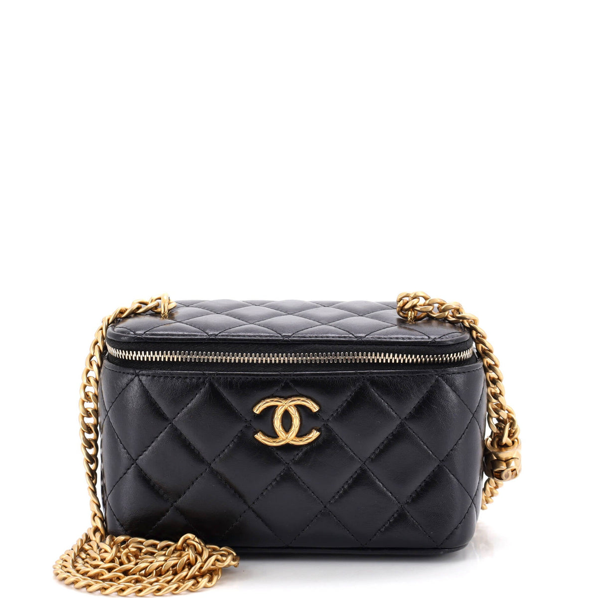 All Slide Long Vanity Case with Chain Quilted Lambskin Small