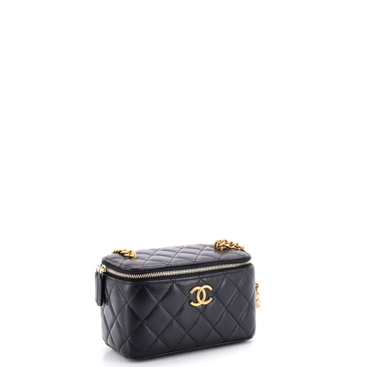 All Slide Long Vanity Case with Chain Quilted Lambskin Small