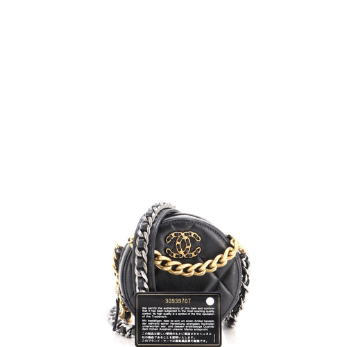19 Round Clutch with Chain Quilted Leather
