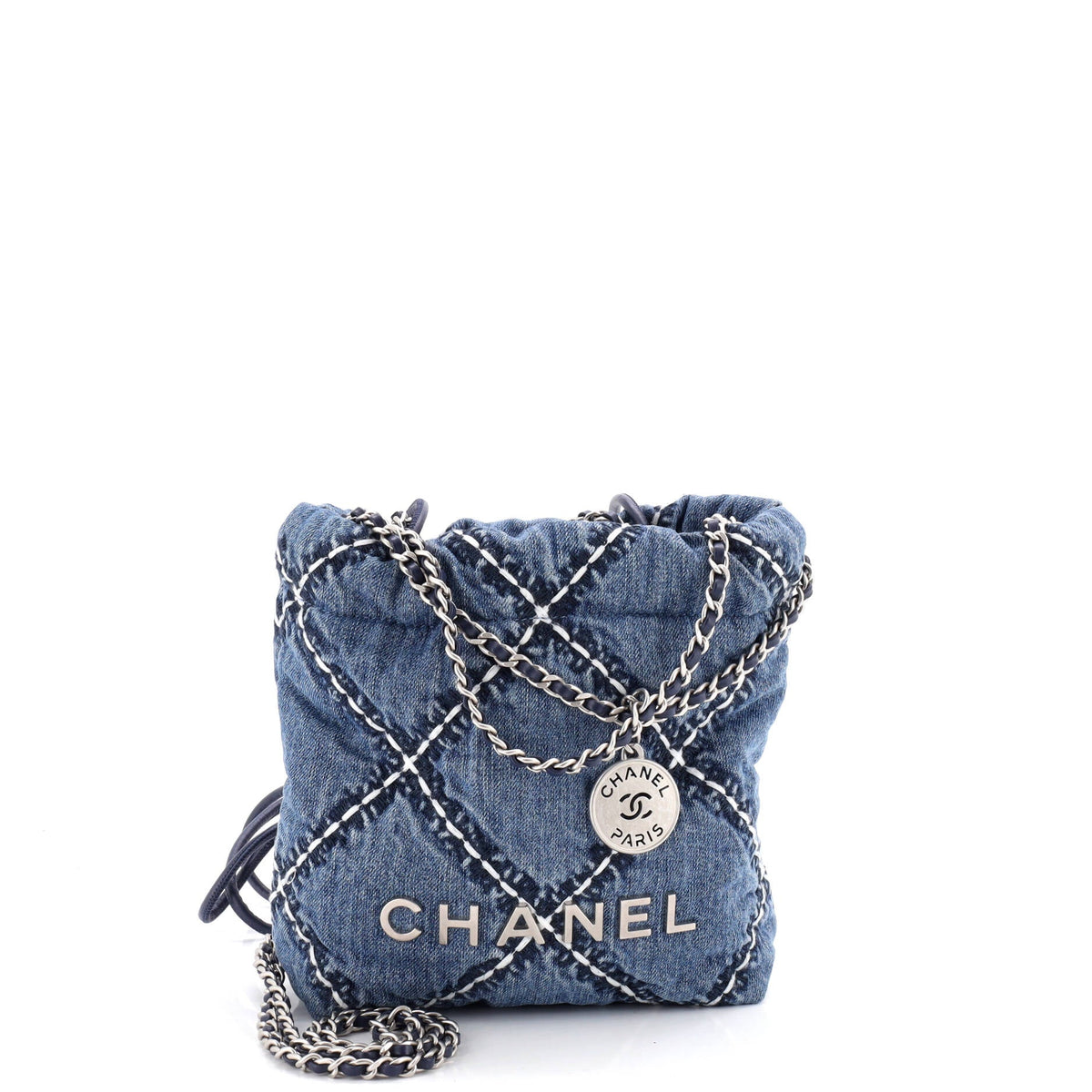 22 Chain Hobo Quilted Stitched Denim Mini
