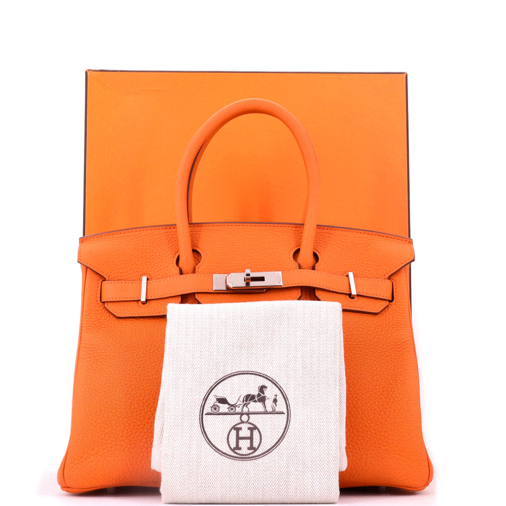 Birkin Handbag Orange H Clemence with Palladium Hardware 30