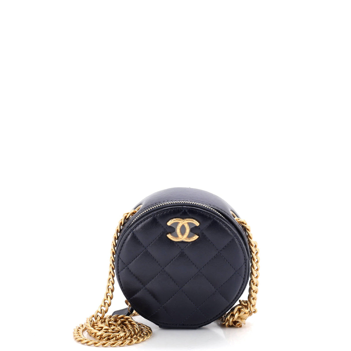 All Slide Long Round Clutch with Chain Quilted Lambskin