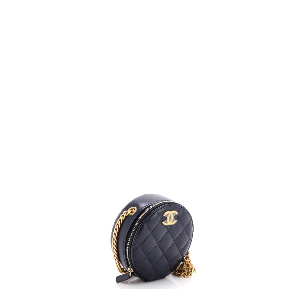 All Slide Long Round Clutch with Chain Quilted Lambskin