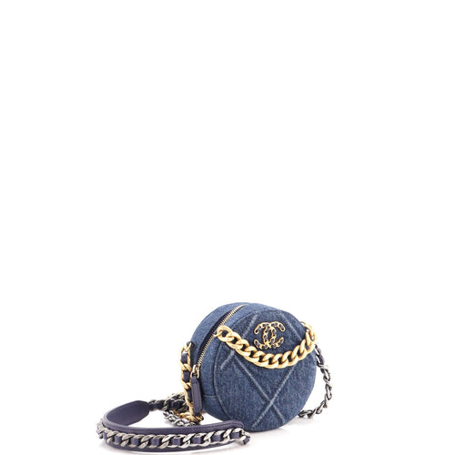 19 Round Clutch with Chain Quilted Denim
