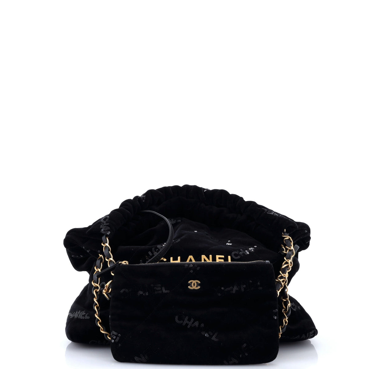 22 Chain Hobo Quilted Velvet with Sequins Medium