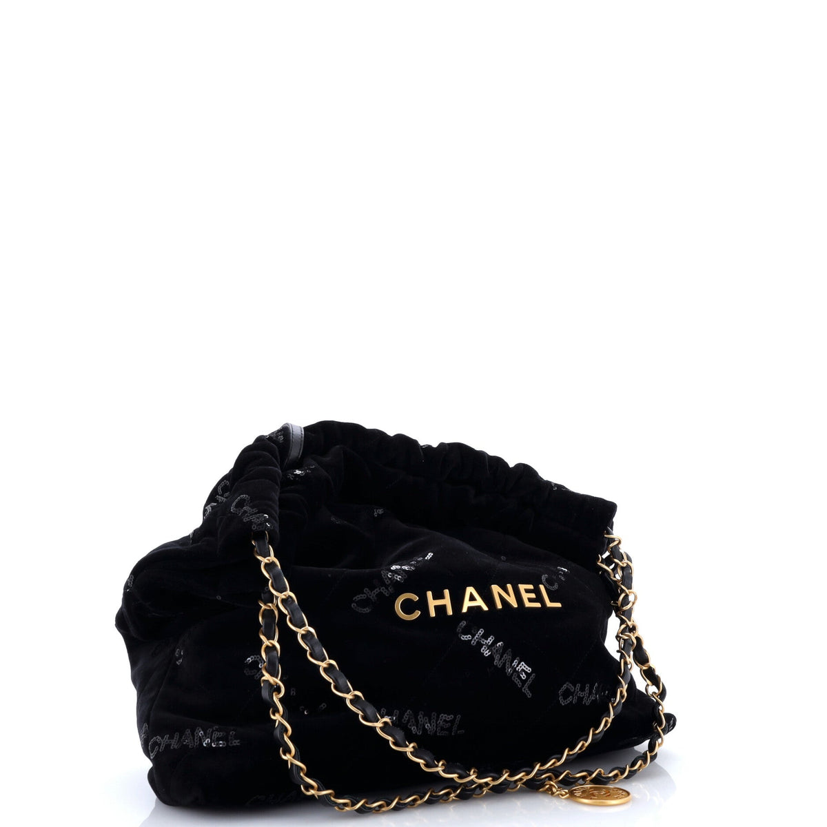 22 Chain Hobo Quilted Velvet with Sequins Medium